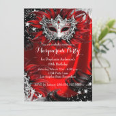 Red Silver Sparkle Magical Night Masquerade Party Kaart (Staand voorkant)