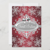 Red Silver Sparkle Snowflake Sweet 16 Invite Kaart (Voorkant)