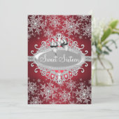 Red Silver Sparkle Snowflake Sweet 16 Invite Kaart (Staand voorkant)