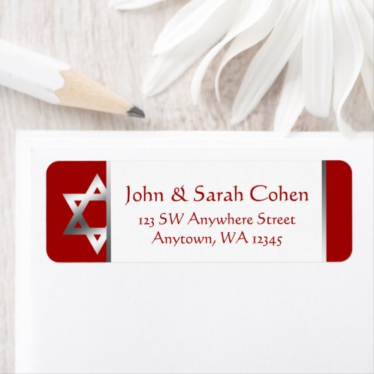 Red Silver Star of David Retouradres Etiket (Insitu)