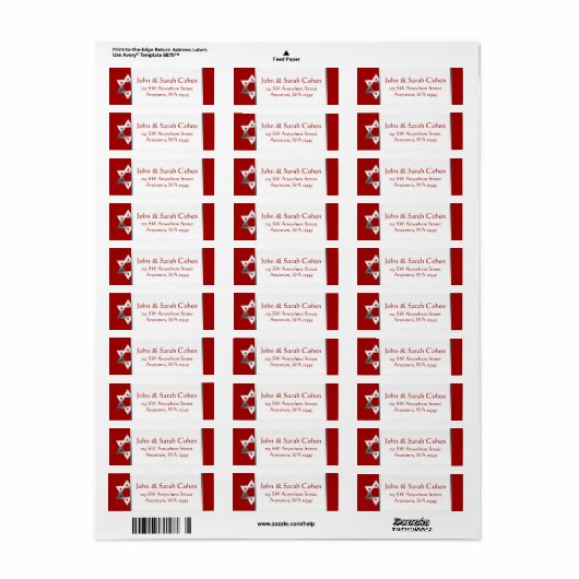 Red Silver Star of David Retouradres Etiket (Full Sheet)