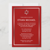 Red Silver Star van David Bar Mitzvah Invitaties Kaart (Voorkant)