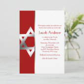 Red Silver Star van David Bar Mitzvah Invitaties Kaart (Staand voorkant)