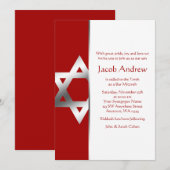 Red Silver Star van David Bar Mitzvah Invitaties Kaart (Voorkant / Achterkant)