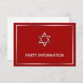 Red Silver Star van David Bar Mitzvah Party Informatiekaartje (Voorkant / Achterkant)
