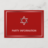 Red Silver Star van David Bar Mitzvah Party Informatiekaartje (Voorkant)