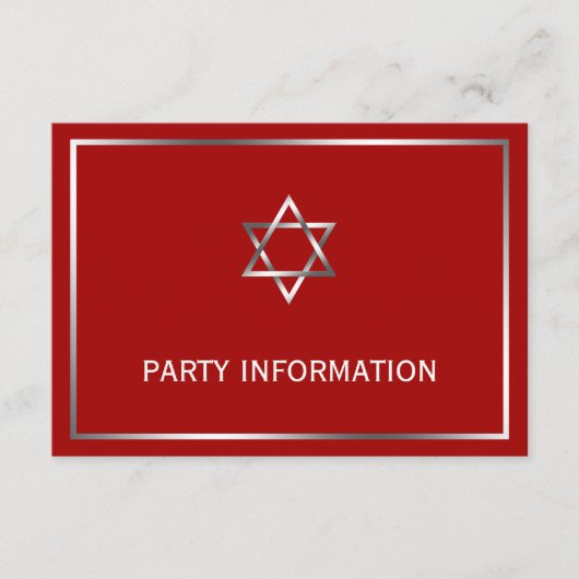 Red Silver Star van David Bar Mitzvah Party Informatiekaartje (Voorkant)