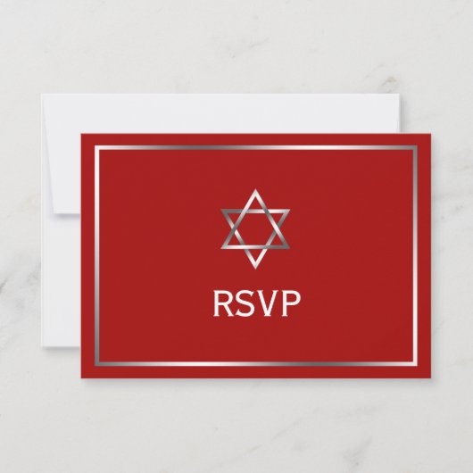 Red Silver Star van David Bar Mitzvah RSVP Kaartje (Voorkant)