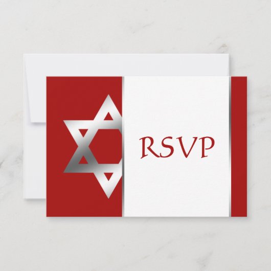 Red Silver Star van David Bar Mitzvah RSVP Kaartje (Voorkant)