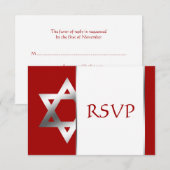 Red Silver Star van David Bar Mitzvah RSVP Kaartje (Voorkant / Achterkant)