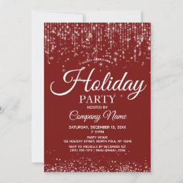 Red Silver String Lights Corporate Holiday Party Kaart