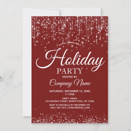Red Silver String Lights Corporate Holiday Party Kaart (Voorkant)