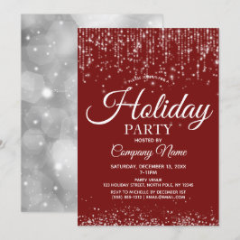 Red Silver String Lights Corporate Holiday Party Kaart