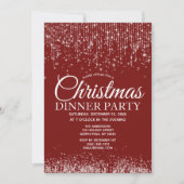 Red Silver String Lights Kerstdiner Party Kaart (Voorkant)
