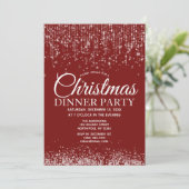 Red Silver String Lights Kerstdiner Party Kaart (Staand voorkant)