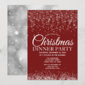Red Silver String Lights Kerstdiner Party Kaart (Voorkant / Achterkant)