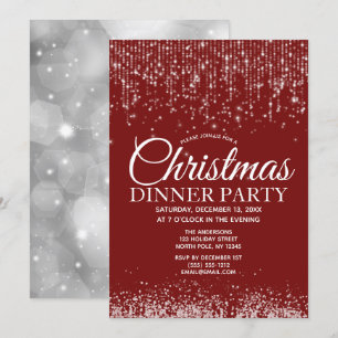 Red Silver String Lights Kerstdiner Party Kaart