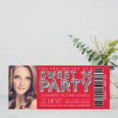 Red Silver Sweet 16 Ticket Invitation Kaart (Staand voorkant)