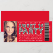Red Silver Sweet 16 Ticket Invitation Kaart (Voorkant / Achterkant)
