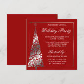 Red Silver Swirl-kerstboomfeest Kaart (Voorkant / Achterkant)