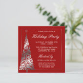 Red Silver Swirl-kerstboomfeest Kaart (Staand voorkant)