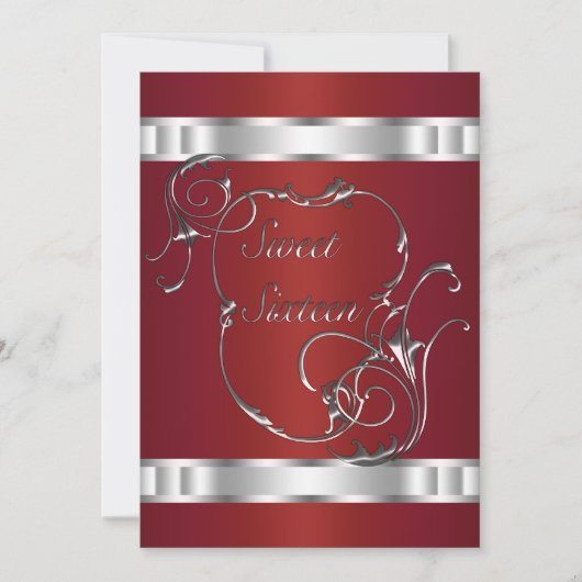 Red Silver Swirls Elegant Sweet Sixeen Kaart (Voorkant)
