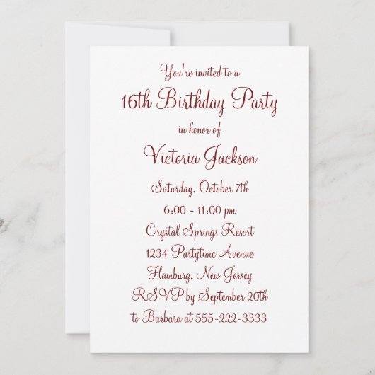 Red Silver Swirls Elegant Sweet Sixeen Kaart (Achterkant)