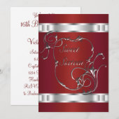 Red Silver Swirls Elegant Sweet Sixeen Kaart (Voorkant / Achterkant)