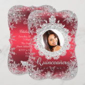 Red Silver Tiara Snowflake Sparkle Quinceanera Kaart (Voorkant / Achterkant)