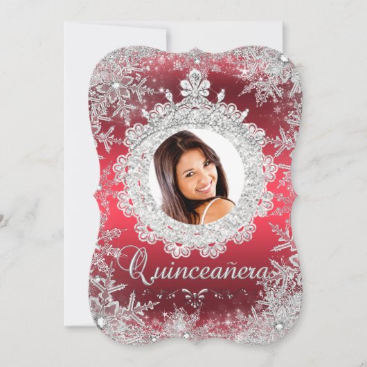 Red Silver Tiara Snowflake Sparkle Quinceanera Kaart (Voorkant)