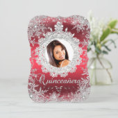 Red Silver Tiara Snowflake Sparkle Quinceanera Kaart (Staand voorkant)