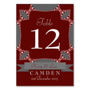 Red Silver Wace Wedding Table Number Kaart