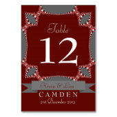 Red Silver Wace Wedding Table Number Kaart (Voorkant)