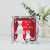 Red Silver White Dress High Hiel Shoes Tiara Kaart (Staand voorkant)