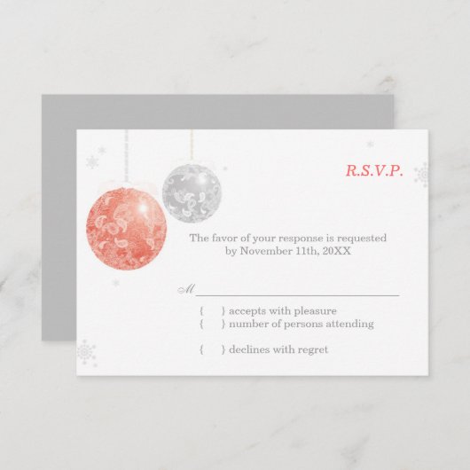 Red Silver White Kerstbruiloft RSVP (Voorkant / Achterkant)