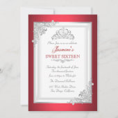 Red Silver White Tiara Sweet 16 Birthday Party Kaart (Voorkant)