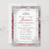 Red Silver Winter Wonderland Sweet 16 Kaart (Voorkant)