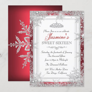 Red Silver Winter Wonderland Sweet 16 Kaart