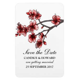 Red Simple Cherry Blossom bespaart de datum Magneet