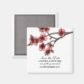 Red Simple Cherry Blossom bespaart de Datum Magnet (Voorkant / Achterkant)