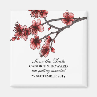 Red Simple Cherry Blossom bespaart de Datum Magnet