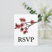 Red Simple Cherry Blossom RSVP Briefkaart (Staand voorkant)