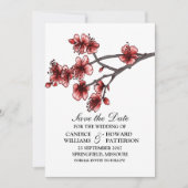 Red Simple Cherry Blossom Save the Date Invite (Voorkant)