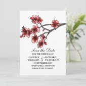 Red Simple Cherry Blossom Save the Date Invite (Staand voorkant)