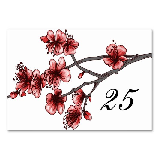 Red Simple Cherry Blossom Table Kaart (Voorkant)