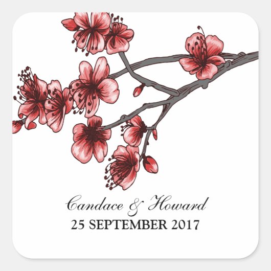 Red Simple Cherry Blossom Wedding Stickers (Voorkant)