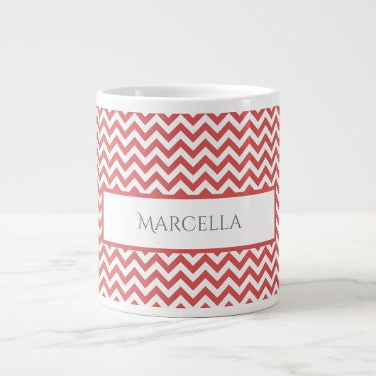 Red Simple Chevron Personalized Giant Coffee Mok (Voorkant)