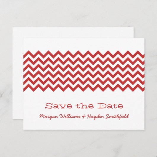 Red Simple Chevron Save the Date Briefkaart (Voorkant / Achterkant)