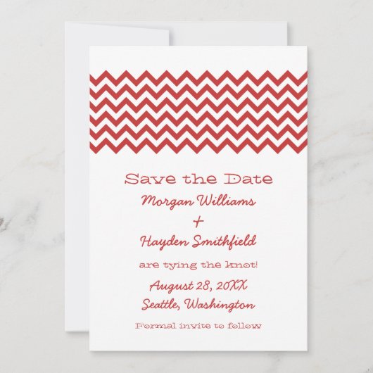 Red Simple Chevron Save the Date Invite (Voorkant)