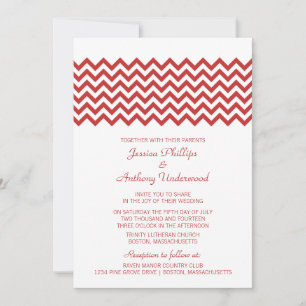Red Simple Chevron Wedding Invite Kaart